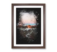 Pink Capped Mountains In Italy Paint Splash Modern Framed Wall Art Print, Ready to Hang Picture for Living Room Bedroom Home Office Décor, Walnut A4 (34 x 25 cm)