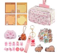 Pink Capybara Pencil Case Large Capacity,38Pcs Capybara Stationery Set School Pencil Pouch with Compartments,Capybara Plush Toy,Mini Resin Cute Capybara Animal Keyring Keychain Stickers Girls Gift