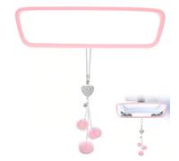 Pink Car Accessories Set for Rear View Mirror - Silicone Protective Cover & Bling Hanging Ornament with Rhinestones, Plush Heart Charm for Cute Car Décor, Ideal Car Decorations for Women