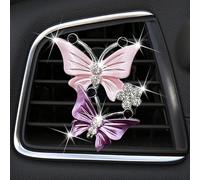 Pink Car Air Fresheners Vent Clips for Women, Cute Dual Butterfly Diamond Rhinestone Sparkly Bling Air Freshener Accessories Automobile Aroma Diffusers,Car Accessories,Air Freshener