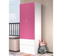 Urbn-Living Urbnliving Height 180Cm Orlando Pink Wooden 2 Door White 2 Drawer Compact Kids Wardrobe Bedroom Storage Hanging Bar