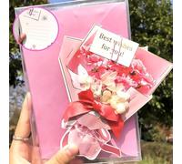 Pink Carnation Dried Flower Bouquet Greeting Card, Bouquet 3D Popup Thanksgiving Pop up Cards, Family Gifts Birthday Card for Women Girls with Envelope, Valentine Day, Anniversary, Thank You Card