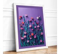 Pink Carnation Field Botanical Framed Wall Art Print A1 (84.1×59.4cm) White, Wall Decor for Living Room, Bedroom, Office & Home, Ready to Hang, Art Gift