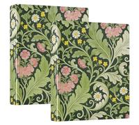 Pink Carnation Green Leaves William Morris 1.5 Inch Binders for School Three-Ringing with Pocket Cover 1/2 Pack Office Binder 200 Sheets