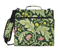 Pink Carnation Green Leaves William Morris 3 Ringing 1.5 inch Binder with Zipper with Handle Multiple Pockets Document Organizer for Office School Gestor de carpetas de Office