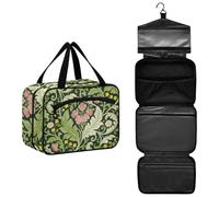 Pink Carnation Green Leaves William Morris Hanging Travel Organizer Bags with Hook for Vacation