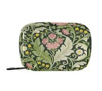 Pink Carnation Green Leaves William Morris Medication Bags with Detachable Compartments Convenient Organizer for Travel