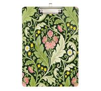 Pink Carnation Green Leaves William Morris Personalized clipboards Transparent for Teacher Must Haves for Classroom Elementary Size 9 x 12.5 Tabla para escribir