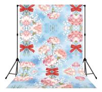 Pink Carnations with Red Bows Print Photography Backdrop - 152 Ã- 213 cm Portable Backdrop Curtains for Photo Shoot Backdrop for Home Party Use