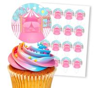 Pink Carnival Tent & Carousel Fun, 16 Wafer Cupcake Stand-Up Toppers