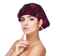 Pink Carnivorous Plant Print Satin Silk Bonnet for Sleeping Women, Adjustable Double Layer Satin Hair Bonnet Night Sleep Cap for Curly Hair