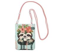 Pink Carry Crossbody Purse â€“ Animal Sloth Mint Green Print Mobile Phone Bag, Perfect for Commuting, Shopping, and Outdoor Activities
