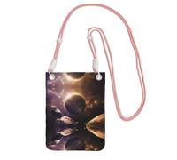 Pink Carry Crossbody Purse – Cosmic Shining Planet Print Mobile Phone Bag, Perfect for Commuting, Shopping, and Outdoor Activities
