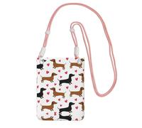 Pink Carry Crossbody Purse – Romantic Dachshunds Print Mobile Phone Bag, Perfect for Commuting, Shopping, and Outdoor Activities