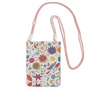 Pink Carry Mobile Phone Bag â€“ colorful Hand Drawn Feathers On White Print Crossbody Purse, Ideal for Outdoor Activities, Commuting, and Shopping