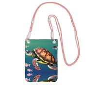 Pink Carry Mobile Phone Bag â€“ Sea Turtle with Fishes Print Crossbody Purse, Ideal for Outdoor Activities, Commuting, and Shopping