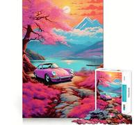 Pink Cars The Sunset 1000 Piece Jigsaw Puzzles for Adults Improve Memory Anxiety Relief Sharp Edge Wall Art Decor (50x75cm)
