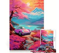 Pink Cars The Sunset 1000 Piece Jigsaw Puzzles for Adults Improve Memory Anxiety Relief Sharp Edge Wall Art Decor (50x75cm)