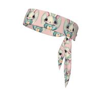 Pink Cartoon Bunny Double-Sided Sports Headband for All Activities As Tennis, Football, Yoga, and Running