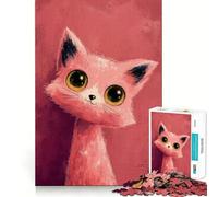 Pink Cartoon Cat with Big Eyes 1000 Piece Jigsaw Puzzles for Adults Jigsaw Mind Puzzle Mind Calm Art Assembly Unique Gift (38x26cm)