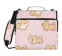 Pink Cartoon Dog Shiba Inu 1.5-Inch 3-Ringing School Zipper Binder with Handle Includes Zip Pocket Documents Files Storage Bag for School/Office Organizadores de suministros escolares