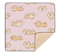 Pink Cartoon Dog Shiba Inu Soft Foam Baby Play mat Activity Gym for Indoor Outdoor Waterproof Foldable Newborns Kicking Mat for Baby Toddler Infant, 50'' x 50''