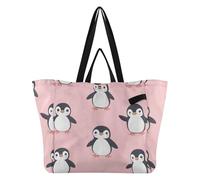 Pink Cartoon Penguin Large Canvas Tote Bags Large Capacity Kitchen Grocery Bags Everything Bag for Men Bridesmaid Presents bolsos Grandes para Mujer