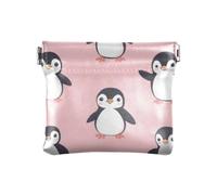 Pink Cartoon Penguin Women's Small Leather Coin Purse Cute Cash Coin Purse for Women Ladies, Pink cartoon penguin, One Size, Print Art
