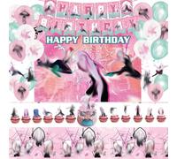 Pink Cartoon Spider Theme Birthday Party Decorations Supplies, Including Banner, Tablecloth, Backdrop, Hanging Swirls, Balloons, Cake Toppers for cute birthday Party
