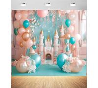 Pink Castle Backdrop for Photography - Princess Balloon Arch Backdrop with Floral Fantasy Design, Blush Pink Princess Party Backdrop for Girls Birthday, Baby Shower & Wedding Decor(I,180x250cm)