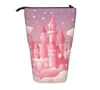 Pink Castle Standing Pencil Case Space Star Pen Pouch Holder Telescopic Pencil Bag Pop Up Cosmetics Bag Stationery Organizer for School Office Travel