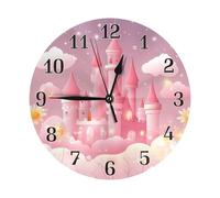 Pink Castle Wall Clock Space Star Silent Non-Ticking Wall Clocks Battery Operated for Living Room Bedroom Kitchen Office Decorative