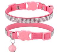 Pink Cat Collars For Girl Cats With Rhinestone, Adjustable Breakaway Kitten Collar With Bell, Soft Velvet Pink Cat Collar Diamond Girl Boy Kitty Cute Comfy Collar For Kitten Tiny Little Pets Rabbits