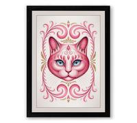 Pink Cat in Gold Frame Art Deco Framed Wall Art Print A1 (84.1×59.4cm) Black, Wall Decor for Living Room, Bedroom, Office & Home, Ready to Hang, Art Gift