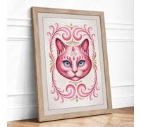 Pink Cat in Gold Frame Art Deco Framed Wall Art Print A2 (59.4×42cm) Oak,