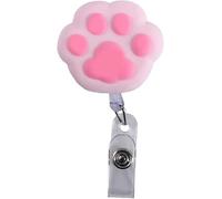 Pink Cat Paw Retractable Badge Reel, Name Card Holder Keys Lanyard, Work Card Clip, Bunny Chest Card ID Card Clips, Cute Nurse Badge Holder,Identification Badges and Supplies