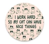 Pink Cat Round Mouse Pad, I Work Hard for My Cat Pattern, Cute Office Desk Accessory