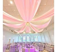 Pink Ceiling Drapes Fabric Chiffon Backdrop Drapes 6 Panels 5ftx10ft Ceiling Curtain for Ceremony Arch Party Stage Wedding Decoration