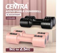 (Pink) Centra Pair Adjustable Dumbbells 1-2.5kg Metal