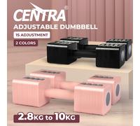 (Pink) Centra Pair Adjustable Dumbbells 2.8kg-10kg Gym Training Metal Weight Block Set