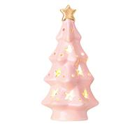Pink Ceramic Christmas Trees with Lights - Porcelain Christmas Tree with Hollow Design, DIY Winter Village, Modern Christmas Decoration for Table and Indoor (Pink Stars)