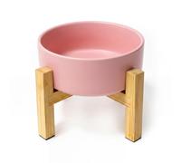 Pink Ceramic Elevated Raised Cat Bowl,Cat Food Dish with Stand, Raised Cat Food or Water Bowl Anti Vomiting,Pet Bowl with Anti Slip Rubber pad,Stress Free for Cats and Small Dogs（400ML/13.5OZ)