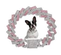 Pink Chain Dog Collar, Bling Diamond Cuban Link Dog Collars Glitter Chain Rhinestone Puppy Necklace For For Small Medium Large Pet Dogs, 12-Inch
