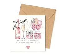 Pink Champagne 60th Birthday Card with Personalized Balloons & Envelope, 14cm*14cm, Milestone Celebration Greeting Card