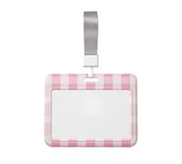 Pink Checker Striped Pattern Sliding Id Badge Holder Hard Plastic Work Card Case Name Tag Protector for Nurses Office