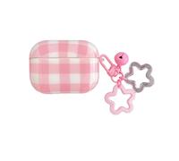 Pink Checkered Classic Case for Airpods Pro/Pro 2nd with Keychain,Cute Retro Chic Preppy Slim Girly Glossy IMD Protective Cover + Chain for Airpod Pro 2&1 Gen