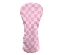 Pink Checkered Golf Head Covers for Woods and Driver Fairway Hybrid Funny PU Leather Golf Club Head Covers for Women Men Golf Accessories for Halloween Christmas Birthday Present
