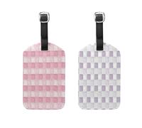 Pink Checkered Pattern Purple Check Pattern 2 Pcs Luggage Tags Ship Essentials Luggage Labels with Name ID Card for Airplane