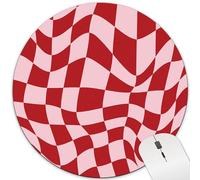 Pink Checkered Print Round Mouse Pad Cute Red Circle Mousepad Desk Mat Girly Women Rectangular Aesthetic Office Small Medium Accessories Computer Laptop Wireless Travel Decor Gaming Washable