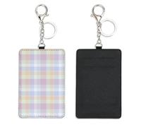 Pink Checks Access Card Holder with Keyring Bus Pass Holder for Women Men with 2 Card Slots Slim Wallet for Nurse Teacher Student Meal Bank Credit Cards Daily Use Paramedic Accessories